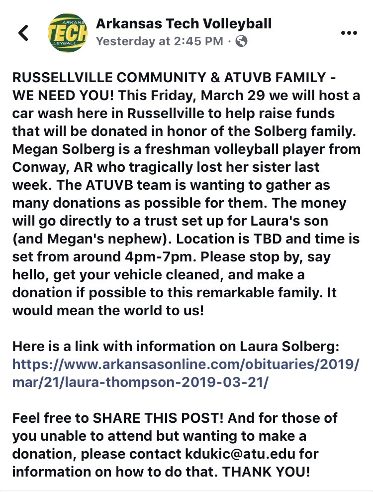 ATUStrength's tweet photo. One of our athletes lost her big sister in a tragic 4-wheeler accident. Please help us support this amazing family after this tragic loss! 

•Donate. 
•Share this post. 
•Get you a nice car wash. 

Prayers go out to the Solberg family and please support in any way you can!!🙏🏼 https://t.co/2cDGK3hVfJ