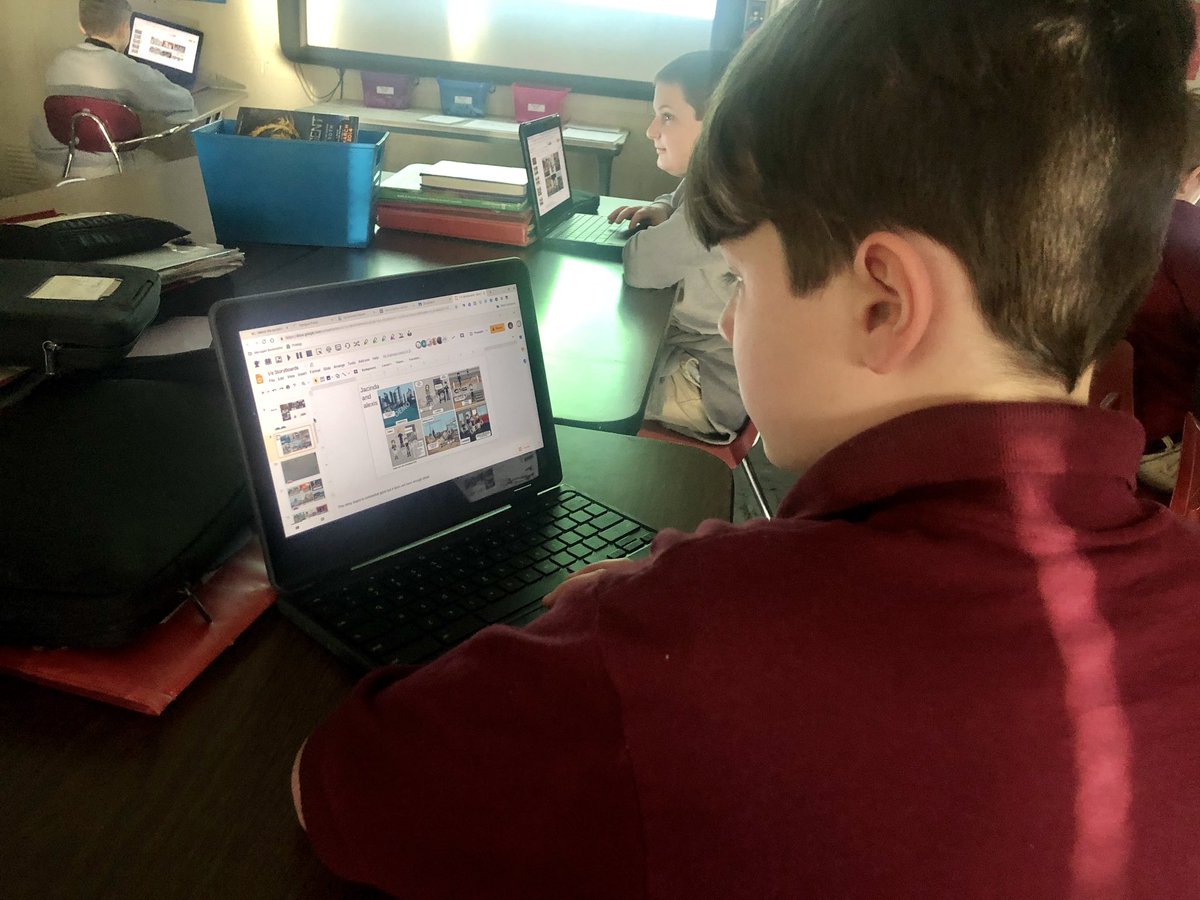 staceyfish80's tweet photo. 6th grade students made storyboards on @StoryboardThat and then uploaded into a collaborative Google Slide to get feedback from their peers. #eLearnHCS https://t.co/R1pEw22ceR