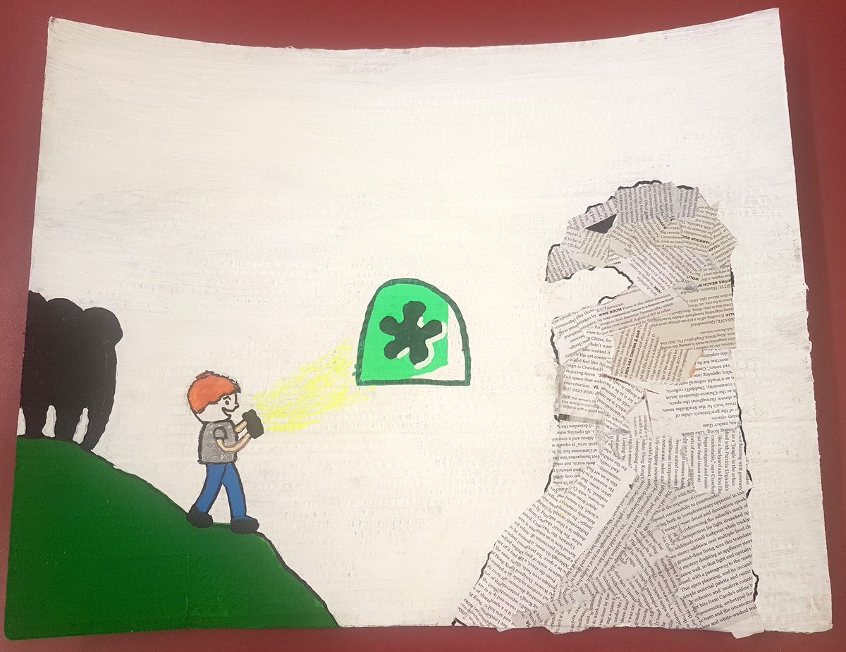 ArrowsmithProg's tweet photo. "I did this piece of art because I think art can represent all sorts of things like religion and feelings, but in my case I am representing Arrowsmith fighting the word monster (dyslexia). Arrowsmith has helped me heaps; my memory and spelling is much better." - Talei, aged 12 https://t.co/MD9geqmW0Y