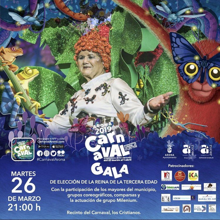 Hoy Martes, estaremos en la Gala de elección de la Reina del Carnaval de Arona. 
En directo desde las 21.00 horas

Con el compañero <a href="/mata_berto/">Berto Mata</a> 

<a href="/AytoArona/">Ayuntamiento Arona</a>