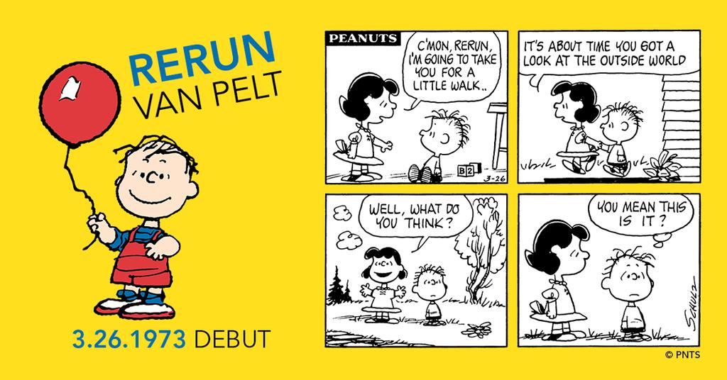 M. Schulz Museum on Twitter: "Rerun Pelt debuted in Peanuts 46 years today in a strip published on March 26, 1973. In a previous storyline, Lucy compares her new