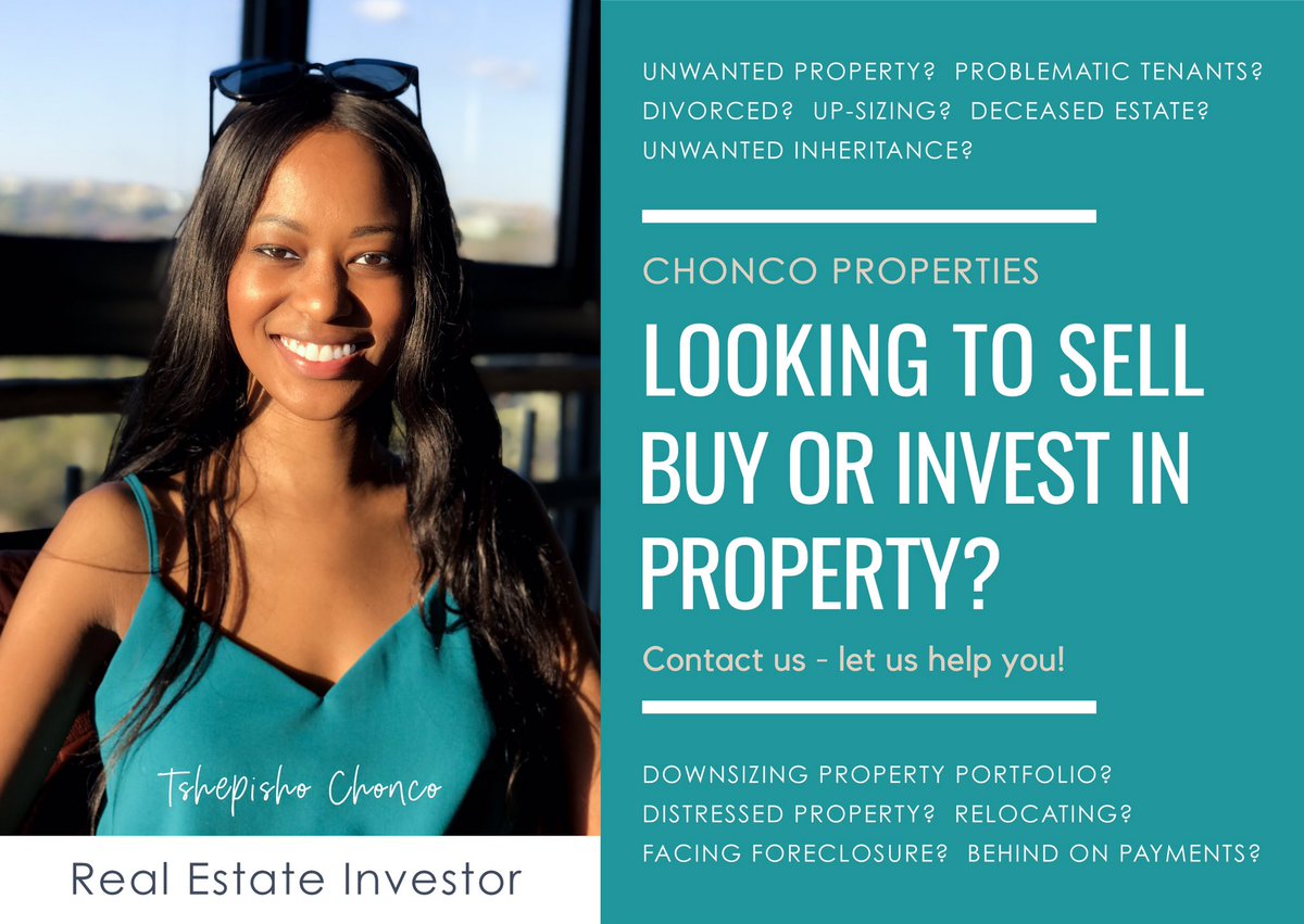 Allow us to introduce the new kid on the block: #ChoncoProperties 🌳 We buy houses.

PS: Be on the lookout for my next post i.e. on of our properties. Contact us for more info!

#distressedpropertysolutions #realestateinvestor #webuyhouses  #buy #deceasedestate #AvoidRepossession