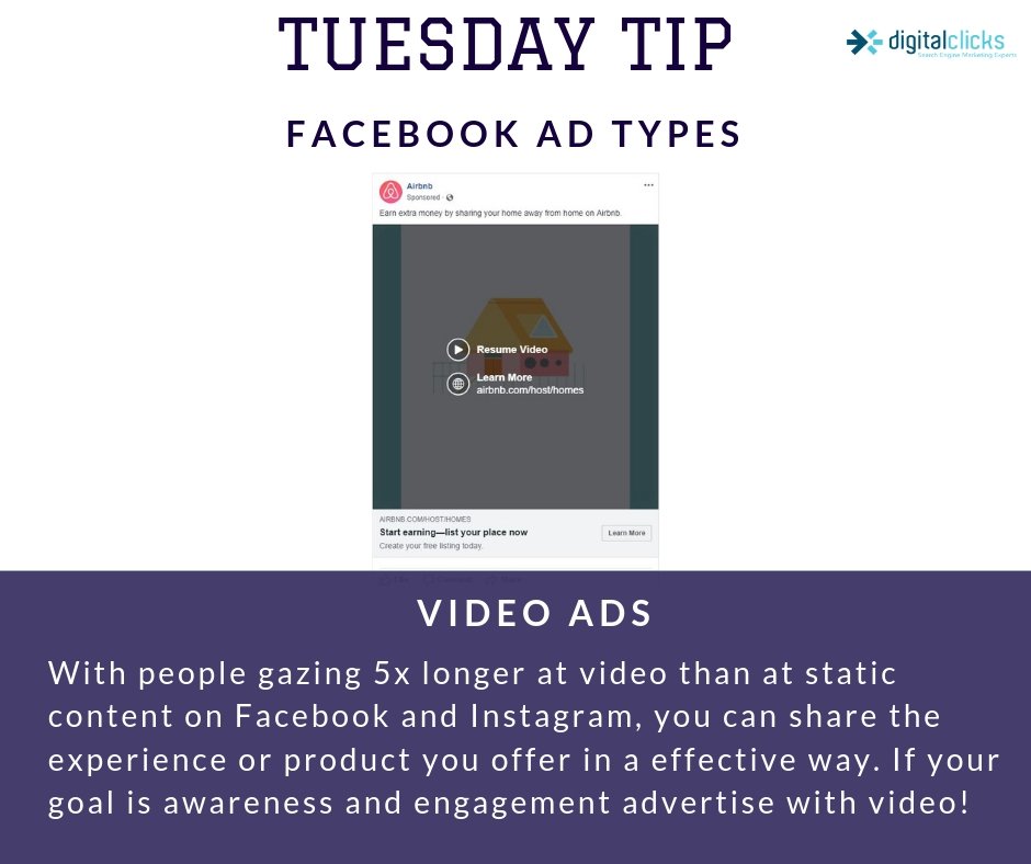 DigitalClicks's tweet image. Quick guide to Facebook Ads : video ads 
#videoads #facebookvideoads #facebookadsguide