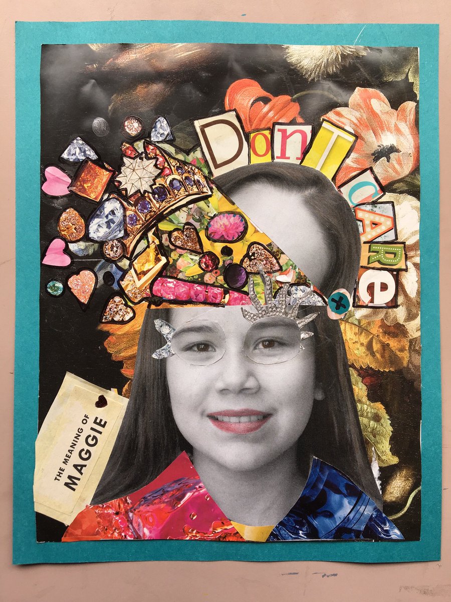 RoetzelArtClass's tweet photo. 7th grade collage self portraits are up! So many creative ideas this trimester. I love to see how different each group is. Don’t miss them at the end of the 7th grade hall in @spearfishms #middleschoolart #artteacher ❤️🙏🏼🎨 https://t.co/qx2V84uAn6