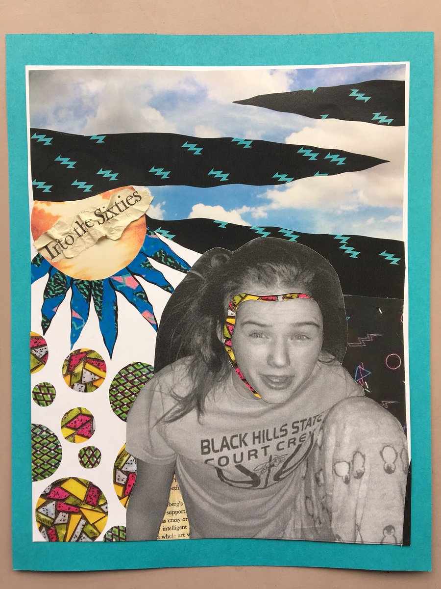 RoetzelArtClass's tweet photo. 7th grade collage self portraits are up! So many creative ideas this trimester. I love to see how different each group is. Don’t miss them at the end of the 7th grade hall in @spearfishms #middleschoolart #artteacher ❤️🙏🏼🎨 https://t.co/qx2V84uAn6