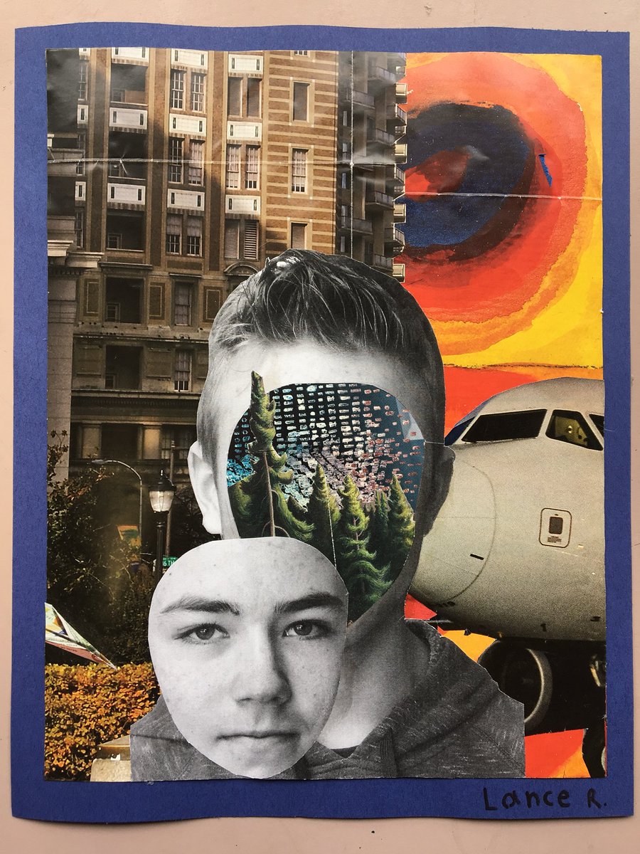 RoetzelArtClass's tweet photo. 7th grade collage self portraits are up! So many creative ideas this trimester. I love to see how different each group is. Don’t miss them at the end of the 7th grade hall in @spearfishms #middleschoolart #artteacher ❤️🙏🏼🎨 https://t.co/qx2V84uAn6