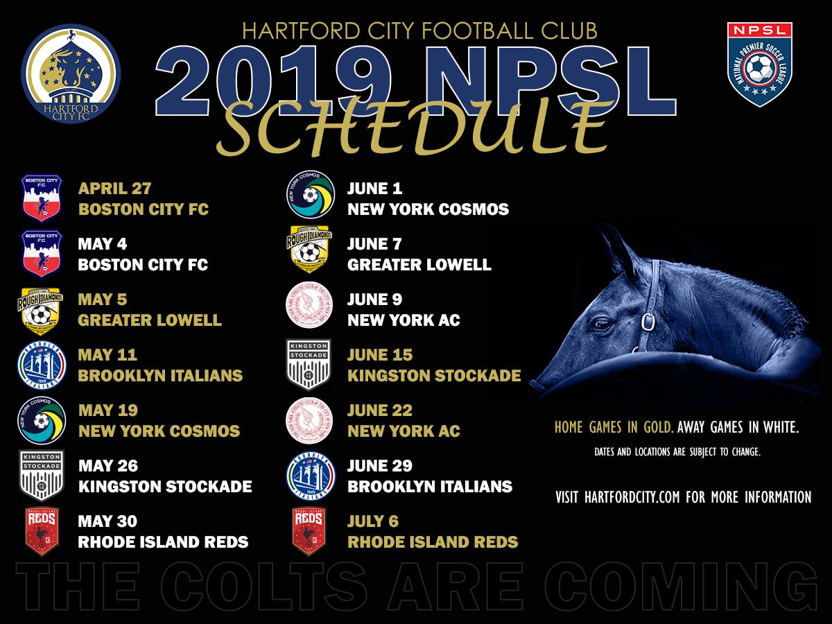 Updated 2019 season schedule. (Former May 18 match is now reflected as May 19.) 
Just over four weeks remaining till season kickoff! Have you gotten your season tickets yet? 
Visit: app.soccerstub.com/events/2019hcf… to secure yours today! #SaddleUp