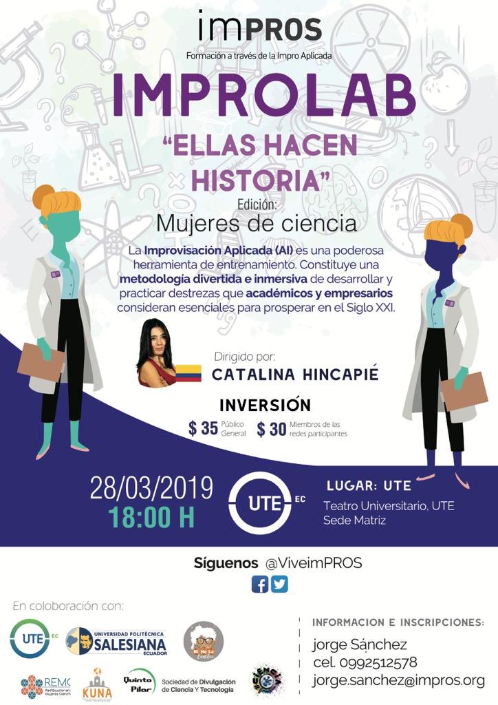 SofiCabreraEs's tweet image. Este jueves 28 de marzo @ViveimPROS #ImproLab llega a la @UTEoficial No te pierdas esta oportunidad. ¡Inscríbete, quedan pocos cupos! #ComunicaCienciaEc @KunaEcuador @CientificasEC