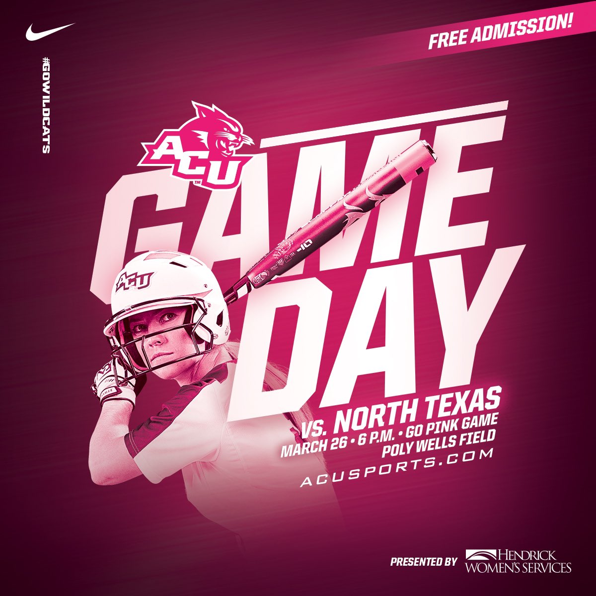 ACU_Softball's tweet image. GAME DAY vs UNT! Pink Game is at 6pm tonight! #ACUSoftball #ScratchEm #PinkGame 😸💜🥎💗