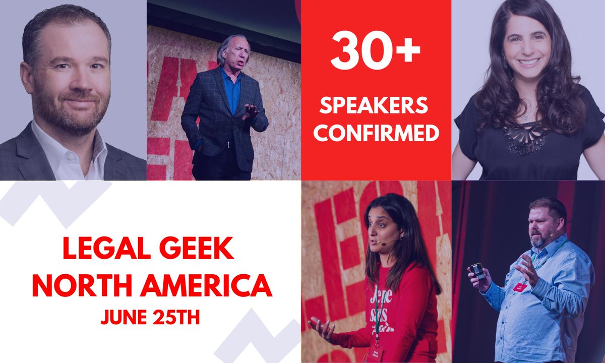 wearelegalgeek's tweet photo. Excited to release the first 20 speakers for the @wearelegalgeek North America event June 25th. Check out the schedule and speakers here: https://t.co/Nind0mZq5N  #lawtech #legaltech https://t.co/OlHq2VBNbR