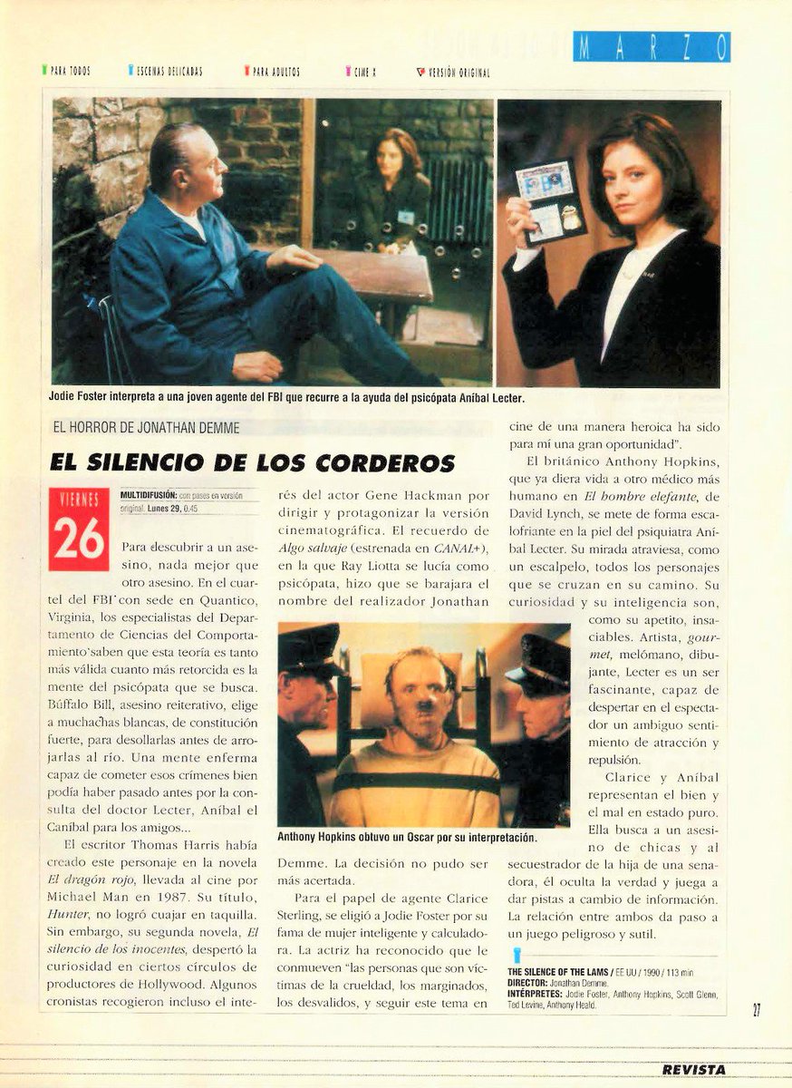 gencanalplus's tweet image. #TalDiaComoHoy  hace 26 años #CanalPlus estrenó "El silencio de los corderos", con motivo de la celebración de los Oscar´93, que curiosamente emitió @antena3com. Al siguiente año, C+ comenzaría a emitir de forma continuada hasta nuestros días todas las galas de los #Oscars.