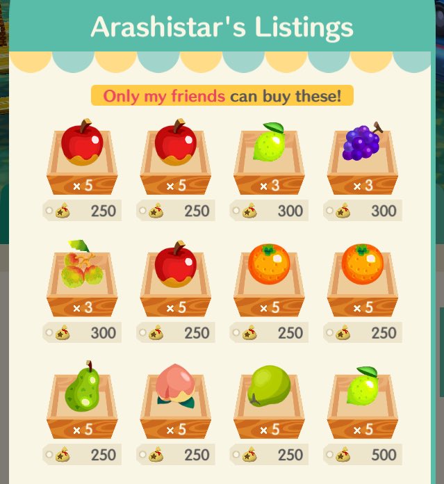 Arashiny_acnl's tweet photo. Black Market open! Sell and Resell! #FreshFruitGoals 

Pásele marchante!!! 

#AcPocketCamp #PocketCamp #AnimalCrossing https://t.co/fAQ3yjXeTt