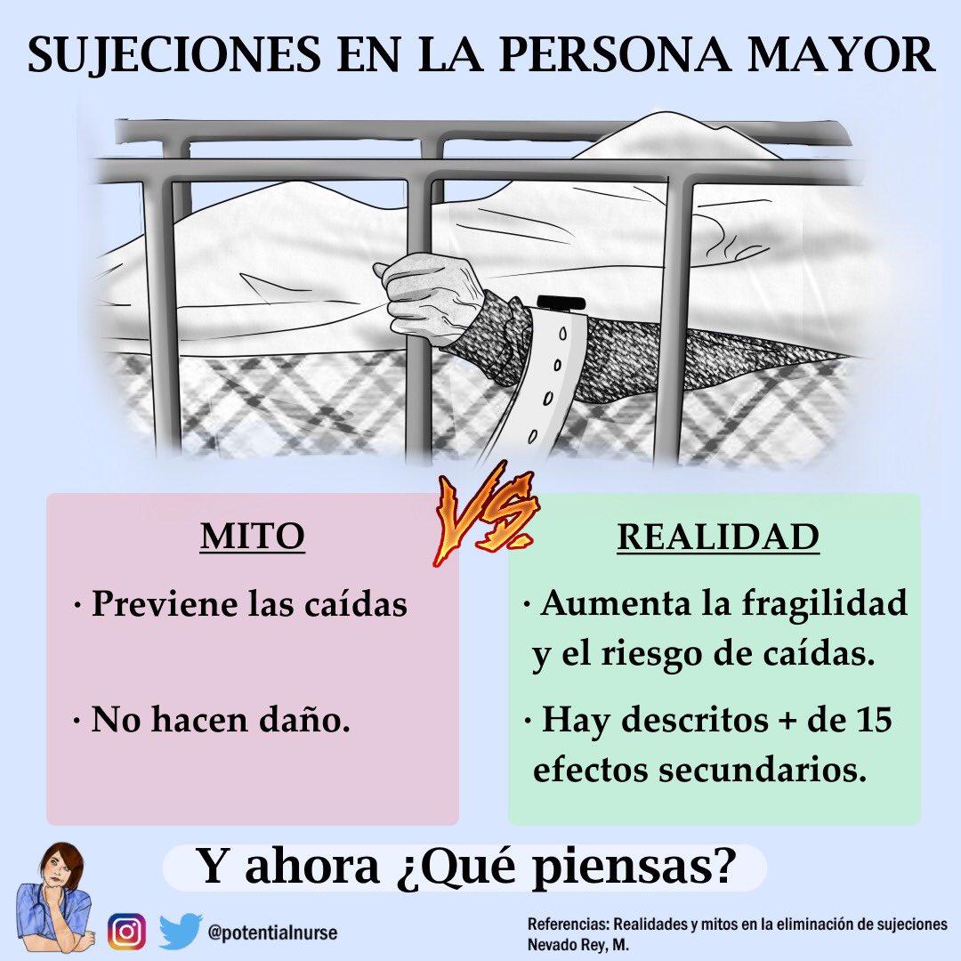 Volvemos a la carga!👩🏻‍⚕️
Aquí tenéis un par de mitos sobre las sujeciones en la persona mayor. Sabríais decirnos alguno más? 
#saynotoelderabuse
#dinoalmaltratoalapersonamayor
