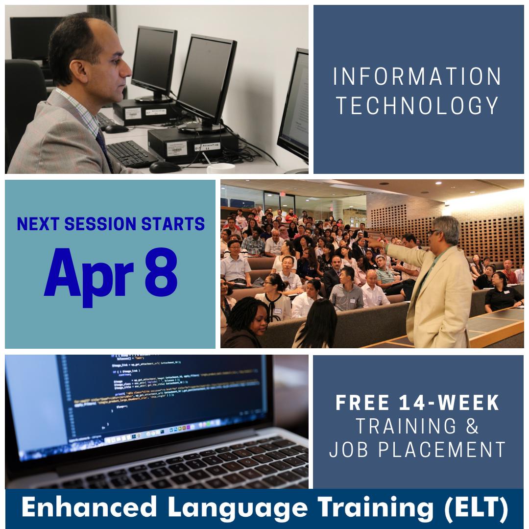 TDSB_CS's tweet photo. Are you a newcomer IT professional? Join the Enhanced Language Training (#ELT) Program. New session for Information Technology starting on Apr 8. Call 416-395-8270 to REGISTER or visit https://t.co/oGDVTzYEu4 https://t.co/okk8ISQQrm #CDNImm #ONImm #NewCDNS https://t.co/OKiecFyuc0