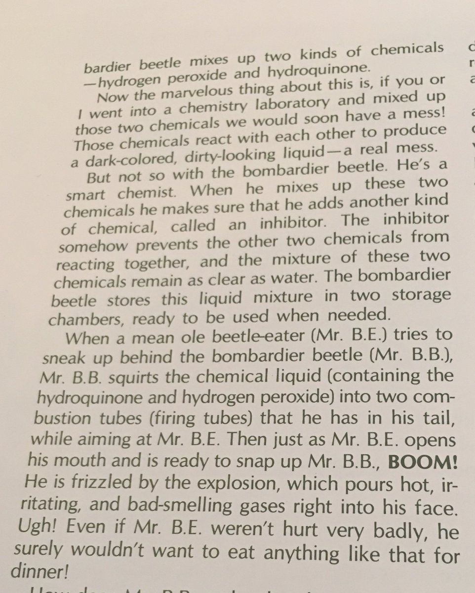 72. Anyway, from here, Gish goes off on one of his favorite fantastical creationist trips, the tale of the bombardier beetle, and how its defense mechanism supposedly could not possibly have evolved. He sees a parallel to duckbilled dinosaurs as dragons because logic amirite.