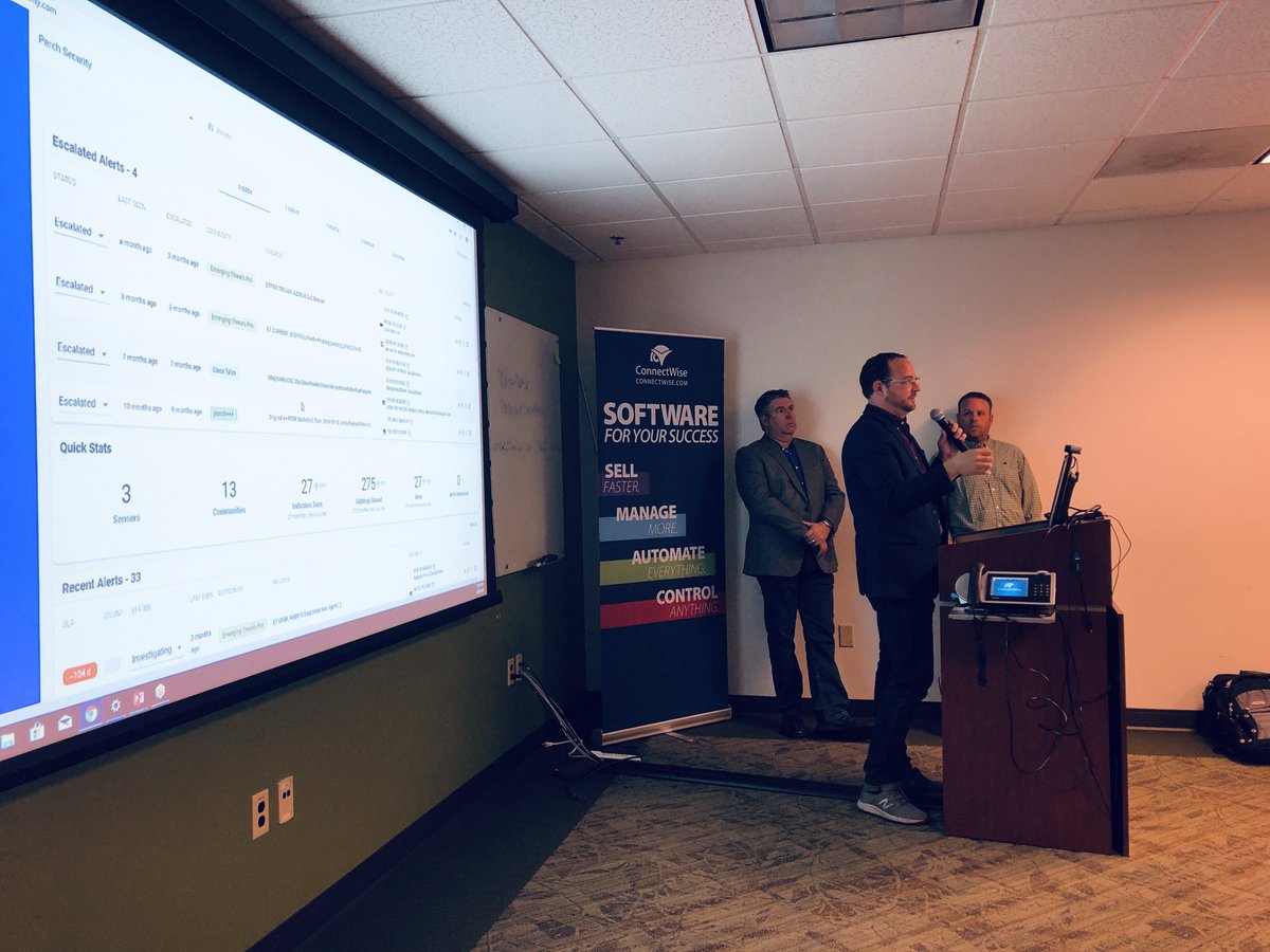 ConnectWiseCRU's tweet photo. Held our first #lunchandlearn at @ConnectWise headquarters today and it was standing room only π. Everyone in attendance left with heads full of #PerchSecurity and bellies full of @MissionBBQ π #ConnectWise #CyberSecurity @wes_spencer https://t.co/Hj2VEjimyk