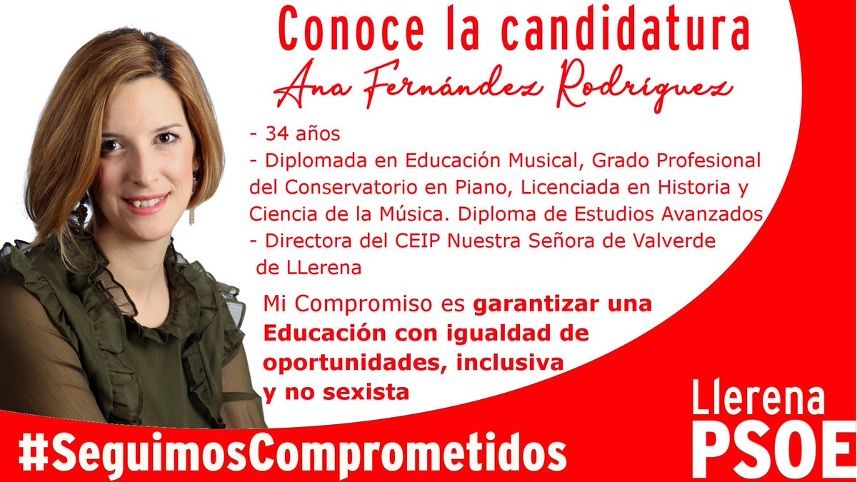 JMS_Candidata's tweet photo. 🗣 Conoce la candidatura 🌹
N7: Ana Fernandez Rodríguez
#SeguimosComprometidos
#LlerenaSiempre
#JuanaMorenoCandidata https://t.co/oROwu2NJw4