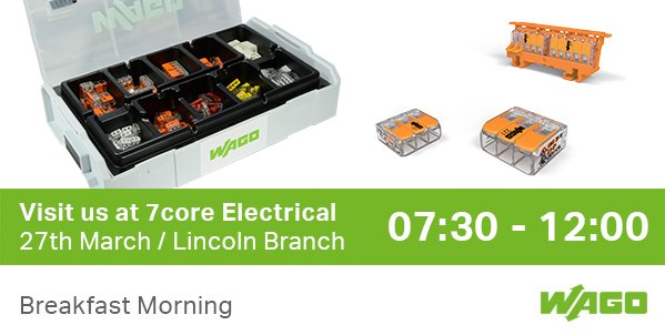 WAGOUK's tweet image. Pop in to @7coreelectrical tomorrow for a free bacon or sausage bap and discuss how @WAGOLimited products can save you time and money. Tomorrow from 7:30am - 12 noon! #wago #7coreElectrical #breakfast