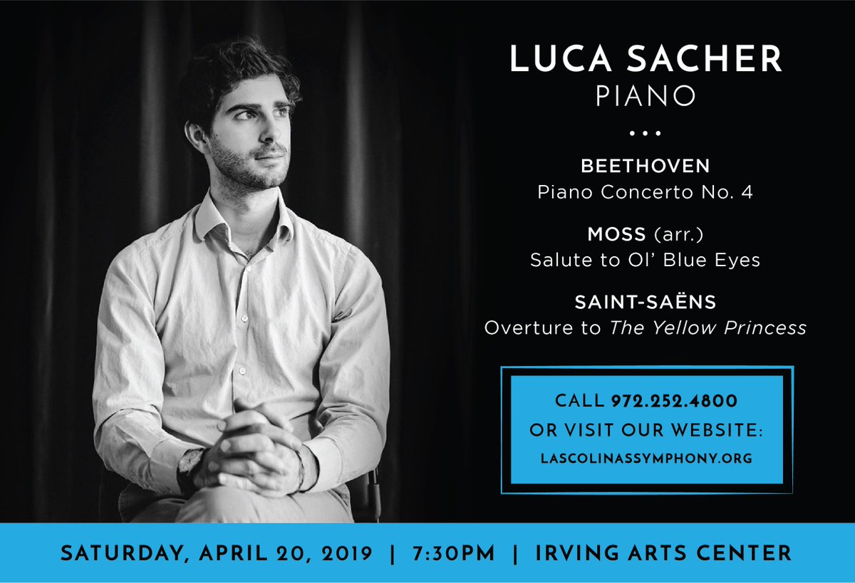 LasSymphony's tweet photo. Join us this April 20 as we play Beethoven's Piano Concerto No. 4 with guest pianist, Luca Sacher, and guest conductor, Stefan Sacher!
. . .
Call the Symphony Office at 972.252.4800 to reserve seats today! For more info, visit https://t.co/NM03KJ1M13 https://t.co/DRkLmoi032