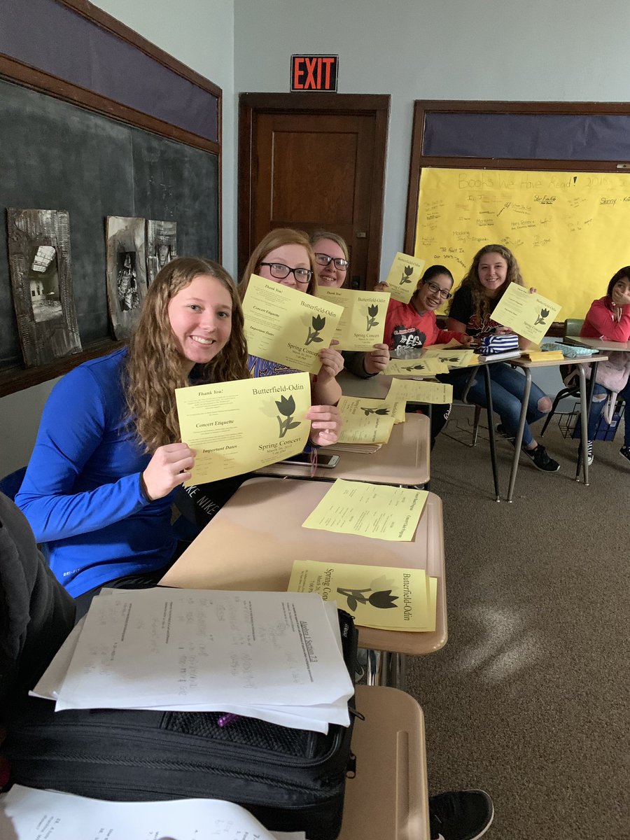 Shoutout to these ninth grade girls for helping fold programs for tonight’s concert!  <a href="/ButterfieldOdin/">Butterfield Odin Public School</a>  #BOPSchool #BOPSBand