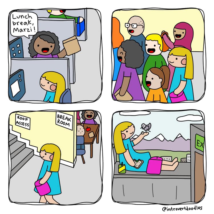 CLSResources's tweet image. Here’s another great comic from one of my favourite artists @IntrovertDoodle. Being an #introvert doesn’t mean you’re anti-social; you just need some time alone to reflect and recharge your #extroverting batteries. #personalitydimensions #personalitytest #personalitytype