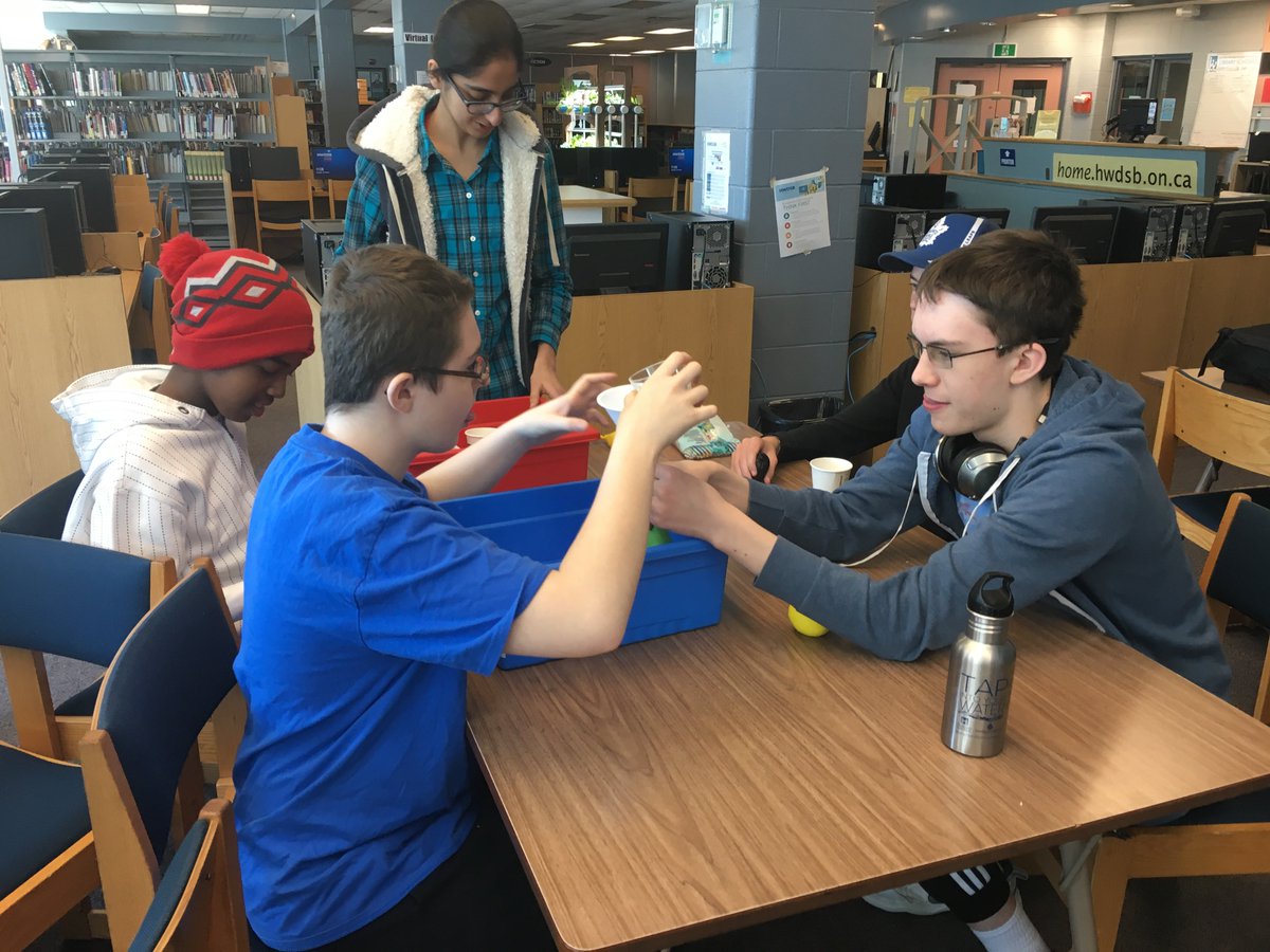 SaltfleetHSLib's tweet photo. Wellness Week day 2 activity at Saltfleet ! Students enjoying a light lunch, good company and fun activity (making a stress ball) in the LLC. https://t.co/vQjUi9ifgw