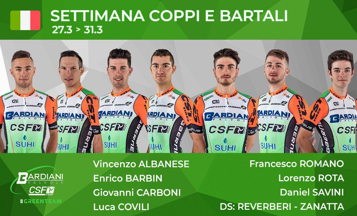 La primavera italiana della <a href="/Bardiani_CSF/">VF Group Bardiani-CSF Faizanè</a> prosegue con la Settimana #CoppiBartali by <a href="/gsemilia/">GS Emilia</a> 
📝 News: bit.ly/2U6XLPH

🇬🇧 The Italian spring of the #GreenTeam continues at Settimana #CoppiBartali
📝 News: bit.ly/2Osx42z
