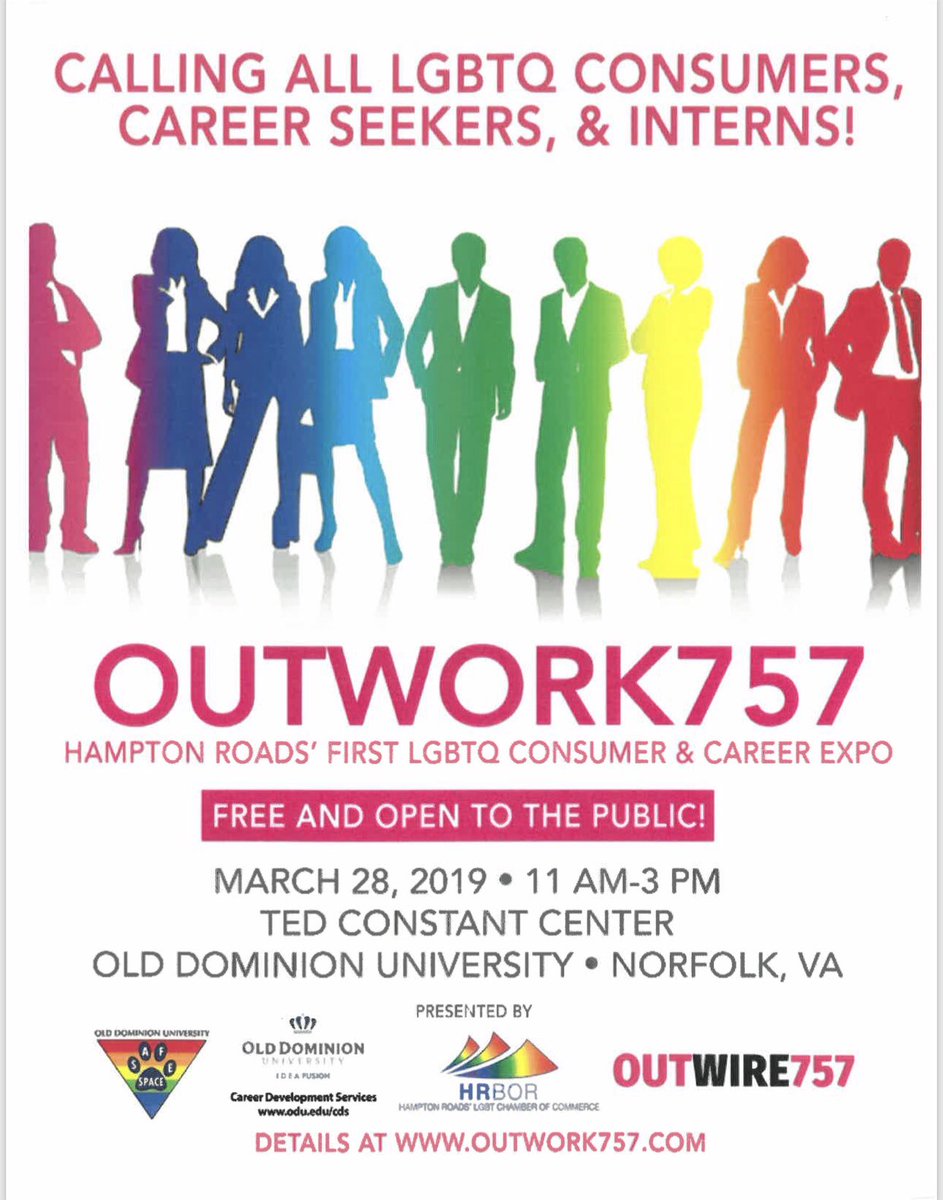 ODUSafeSpace's tweet photo. TOMORROW!! Make sure you have time to stop by the FIRST EVER Hampton Roads LGBTQ Consumer and Career Expo in the Ted Constant Center! 11am-3pm. Spread the word, and we’ll see you there!! #odusafespace #odu https://t.co/OALKcr9W7e
