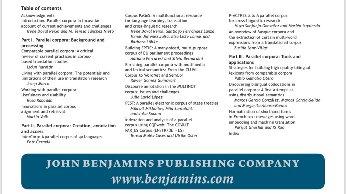 uroemer's tweet photo. Excited about another forthcoming volume I series edited! Check out the description and table of contents! #corpuslinguistics #parallelcorpora #translationstudies #contrastivelinguistics #corpusannotation #corpusalignment https://t.co/CeRaVnkEeK