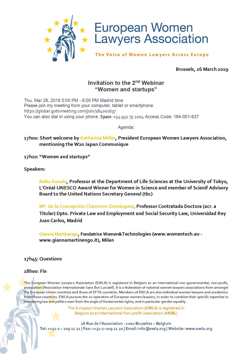 EWLA1's tweet photo. 📌We invite you to our next #webinar about "Women and start-ups" Thursday at 17h00 👇 #w20japan #impact #leadership #changeagents #change #genderai https://t.co/0zdFJDS9kY