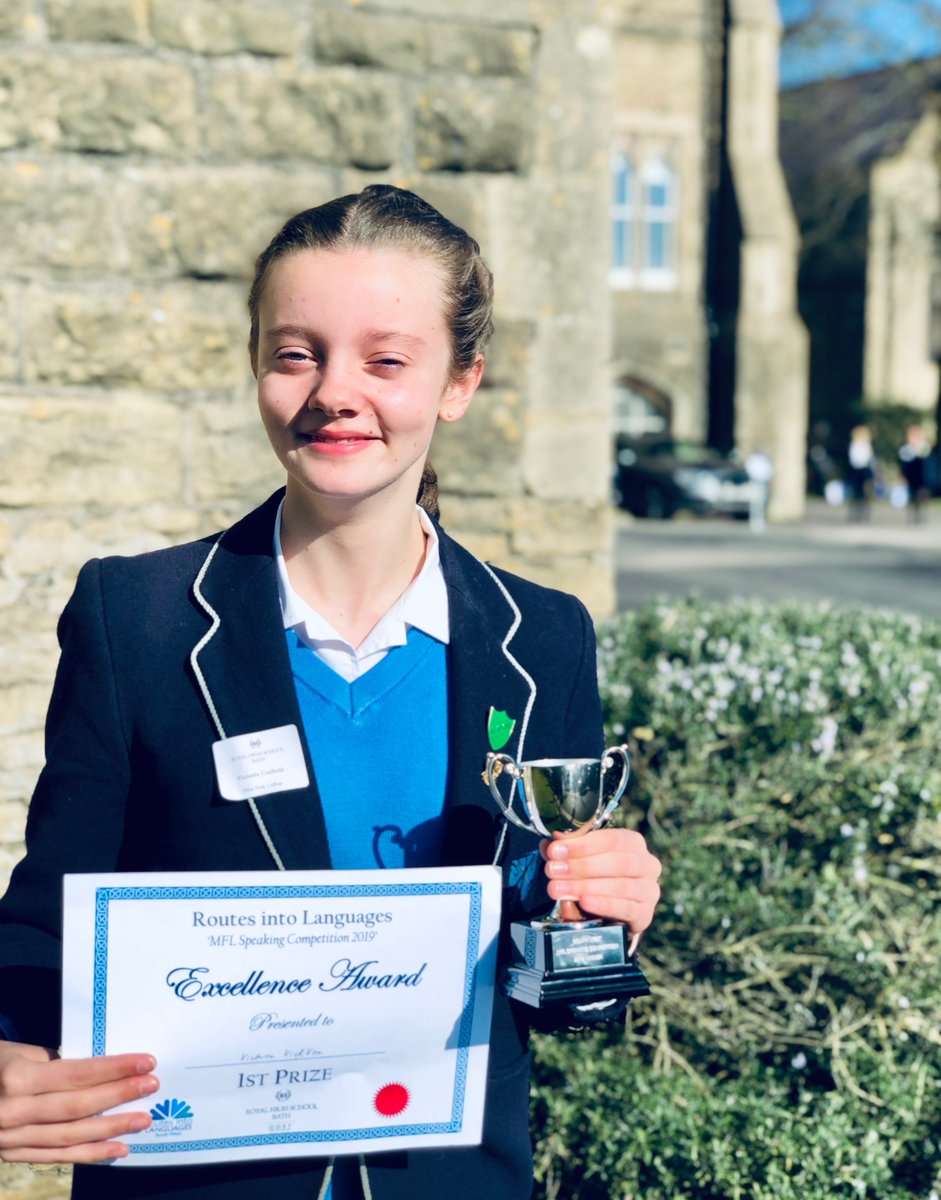 Bravo to Victoria who won the non-native KS3 category at The South West Modern Foreign Languages Speaking Competition, with a speech about her hobbies. There were 14 other schools competing in that category! #WoopWoop A big thank you to <a href="/RoyalHighBath/">Royal High School Bath</a> for hosting.