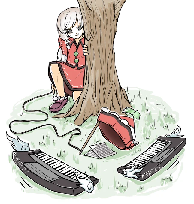 キーボードを捕獲するリリカ 