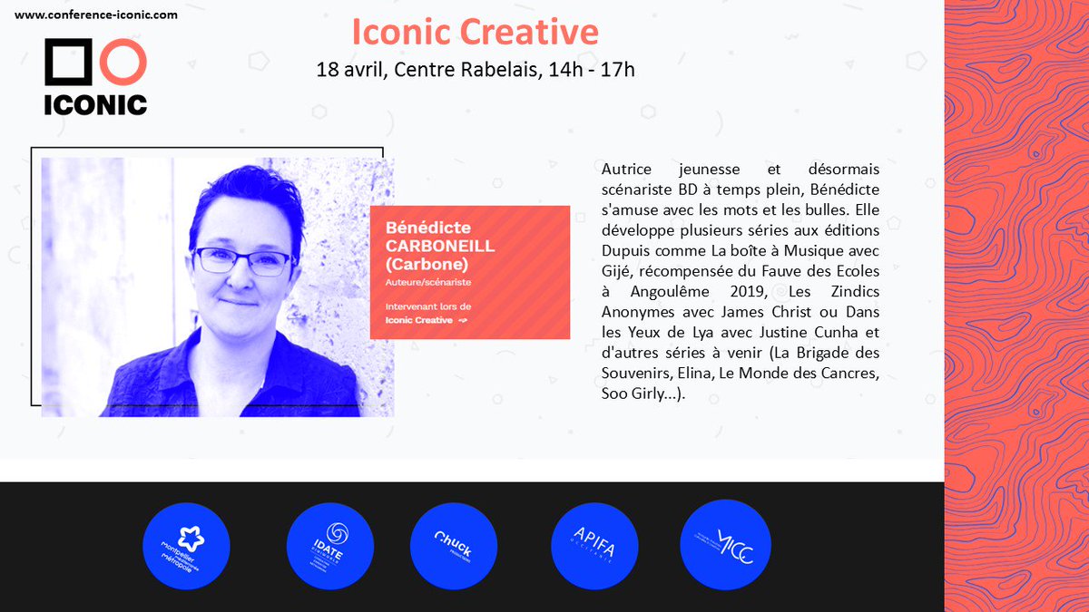 Iconic_Conf's tweet photo. Bénédicte Carboneill fait partie des intervenants présents à Iconic Creative ! La conférence aura lieu le 18 avril à 14h au Centre Rabelais.

@luc_reder @illusionmacadam @idatedigiworld @jeanzeid

#MICC19 #iconic19 https://t.co/f2HOGGBDuh