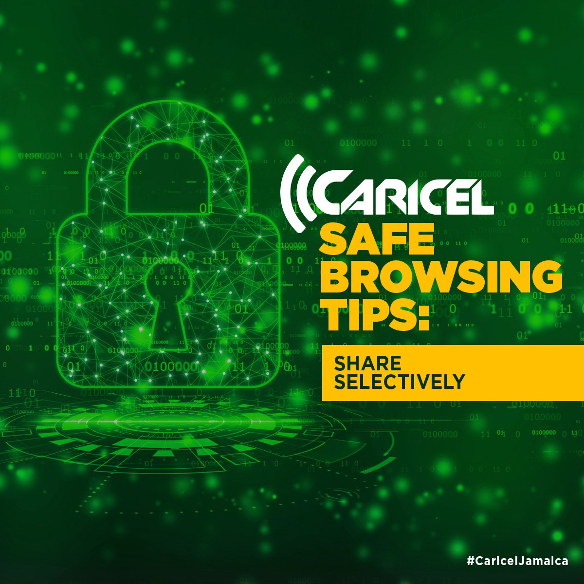 CaricelJam's tweet photo. #SafeBrowsingTip: Be selective about the details you share online, especially when it comes to your identity. You will be surprised to know that this information can be used to guess passwords or in making it easier to steal your identity. #Caricel #CaricelJamaica #SafeBrowsing https://t.co/poP7B9OTEy