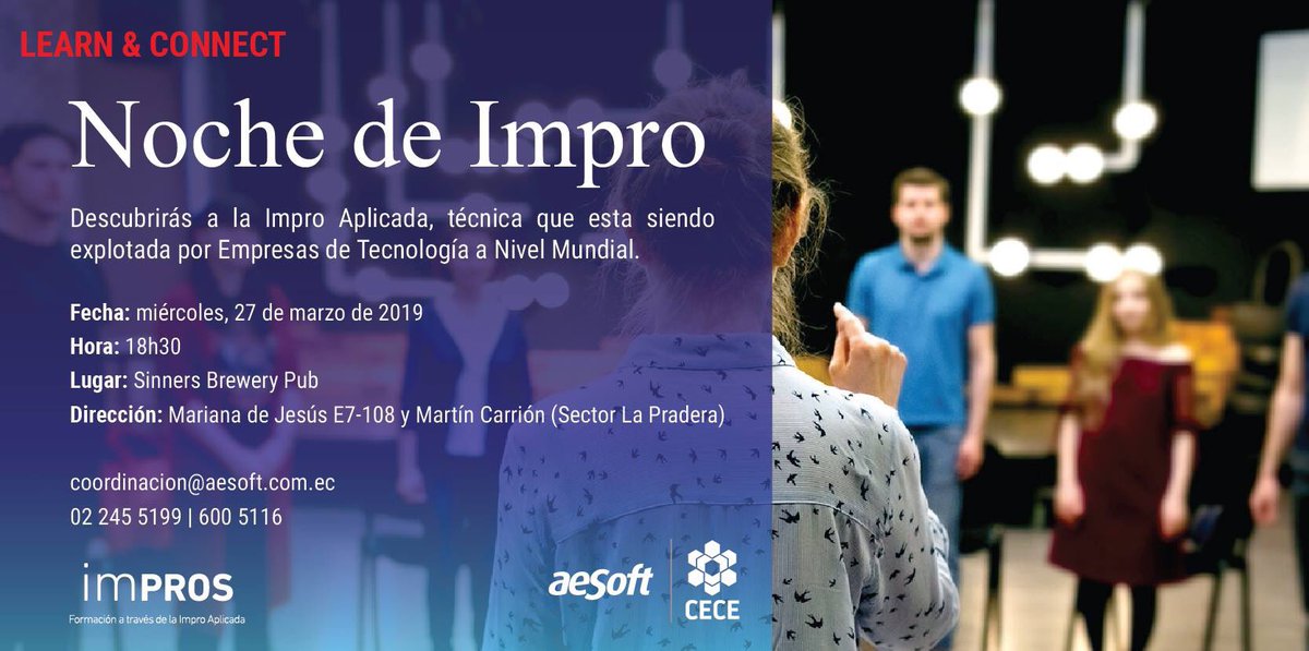 CITECec's tweet photo. Aesoft Learn &amp; Connect, un espacio en el que podrás realizar networking, discutir y conocer sobre nuevos emprendimientos que contribuyan al crecimiento y diversificación de la Industria Tecnológica.

Este miércoles podrás aprender sobre IMPRO Aplicada como técnica empresarial. https://t.co/1OyMJPZJy2