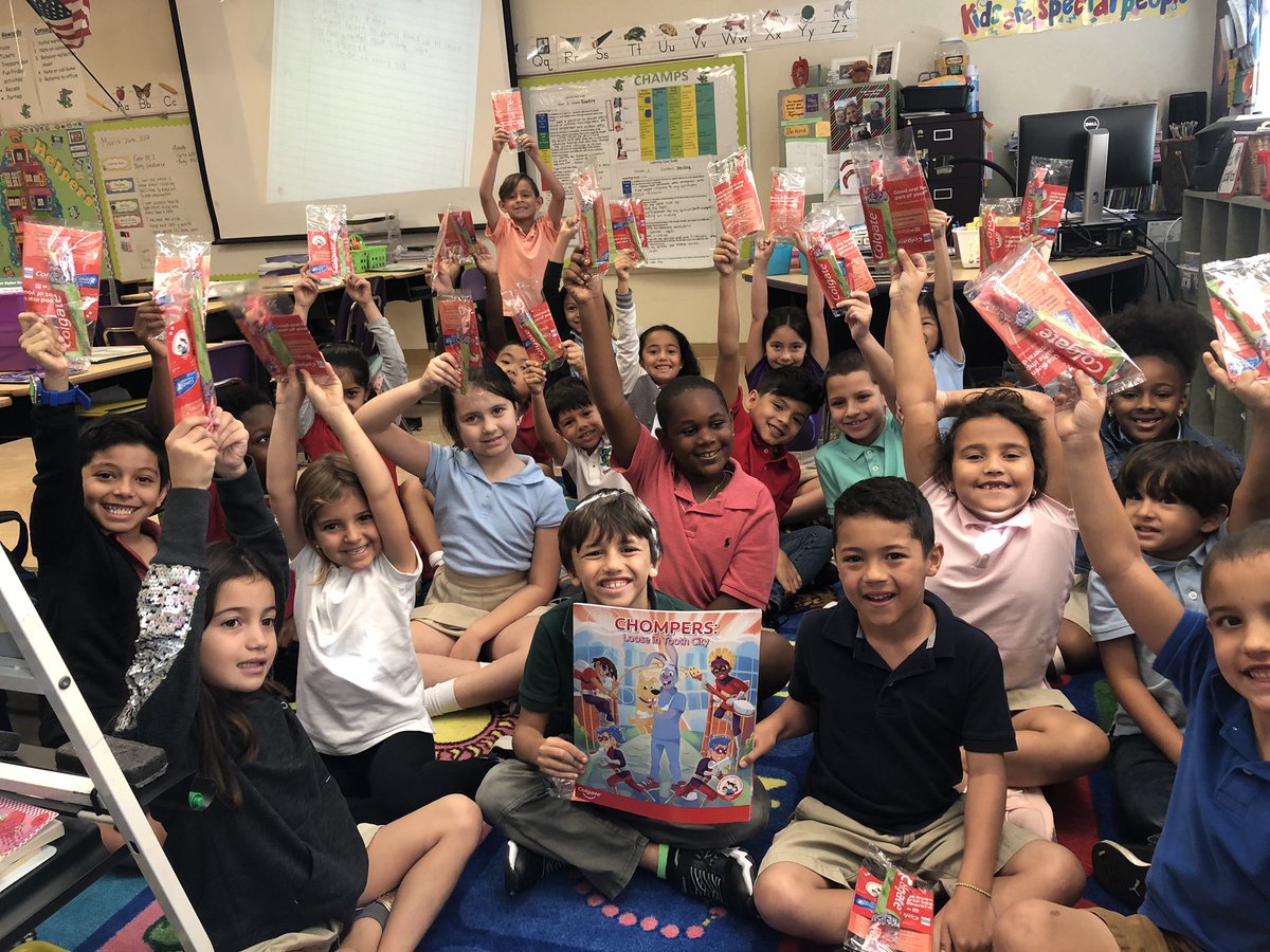 MrsGete's tweet photo. Thank you to @Colgate for the Bright Smiles, Bright Futures classroom kit. We loved the book and are ready to be #toothdefenders 🦷 @ElbridgeGaleES https://t.co/0QyAAA07Cn