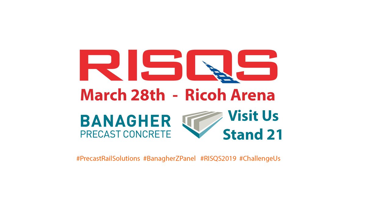 BanagherPrecast's tweet photo. Visit us on stand 21 to chat about our wide range of standard &amp; bespoke precast rail solutions at the @RISQS Conference, Thurs 28th, Ricoh Arena, Coventry.
#PrecastRailSolutions #BanagherZPanel #BridgeBeams #RailEncapsulations #BuildOffsite #Precast #Rail #RISQS2019 #ChallengeUs https://t.co/FcQia4A1Fm