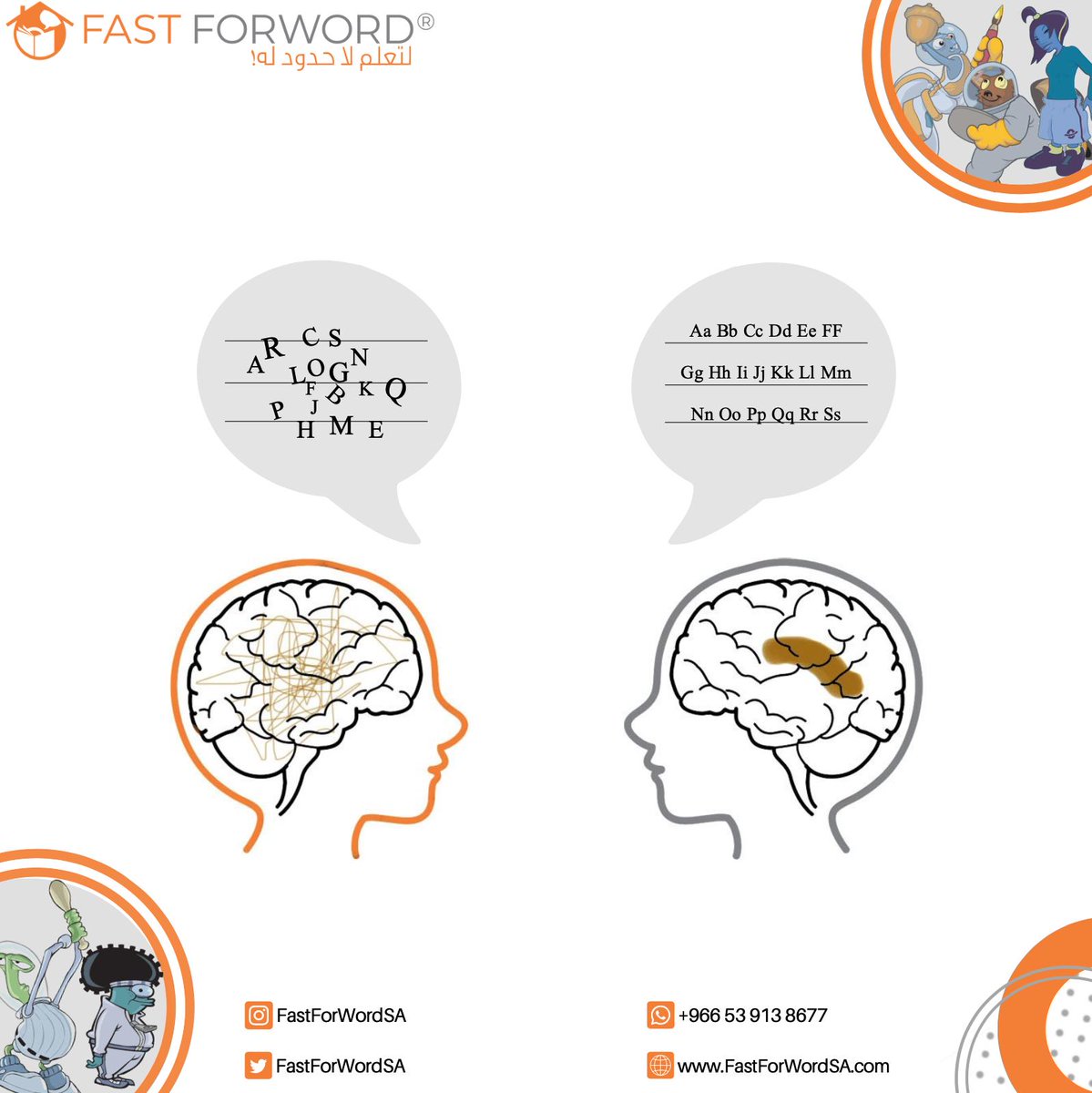 FastForWordSA's tweet image. عسر القراءة ليسَ بإعاقة بل هو قدرة مختلفة، هو اختلاف في الطريقة التي يعمل بها عقلك.