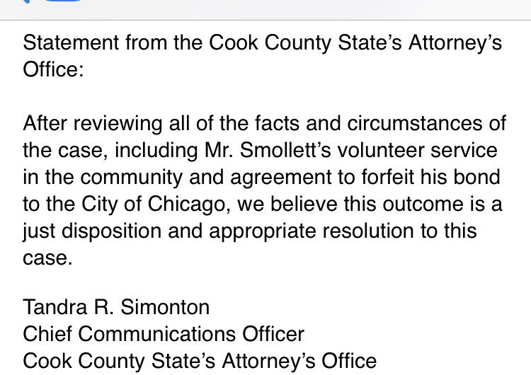 CharlieDeMar's tweet photo. Statement from the Cook County State’s Attorney’s Office. @cbschicago https://t.co/jJOuyQn1YJ