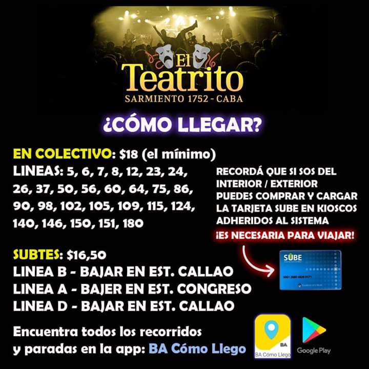 LacrimosaArg's tweet photo. INFORMACIÓN | 🛣

Aquí te dejamos una guía para que puedas orientar tu viaje a El Teatrito. 

Si aún no sabés cómo llegar desde tu zona, estaremos respondiendo consultas en nuestra página de Facebook (Lacrimosa Argentina) 😊 https://t.co/kNW3lJ2dkw