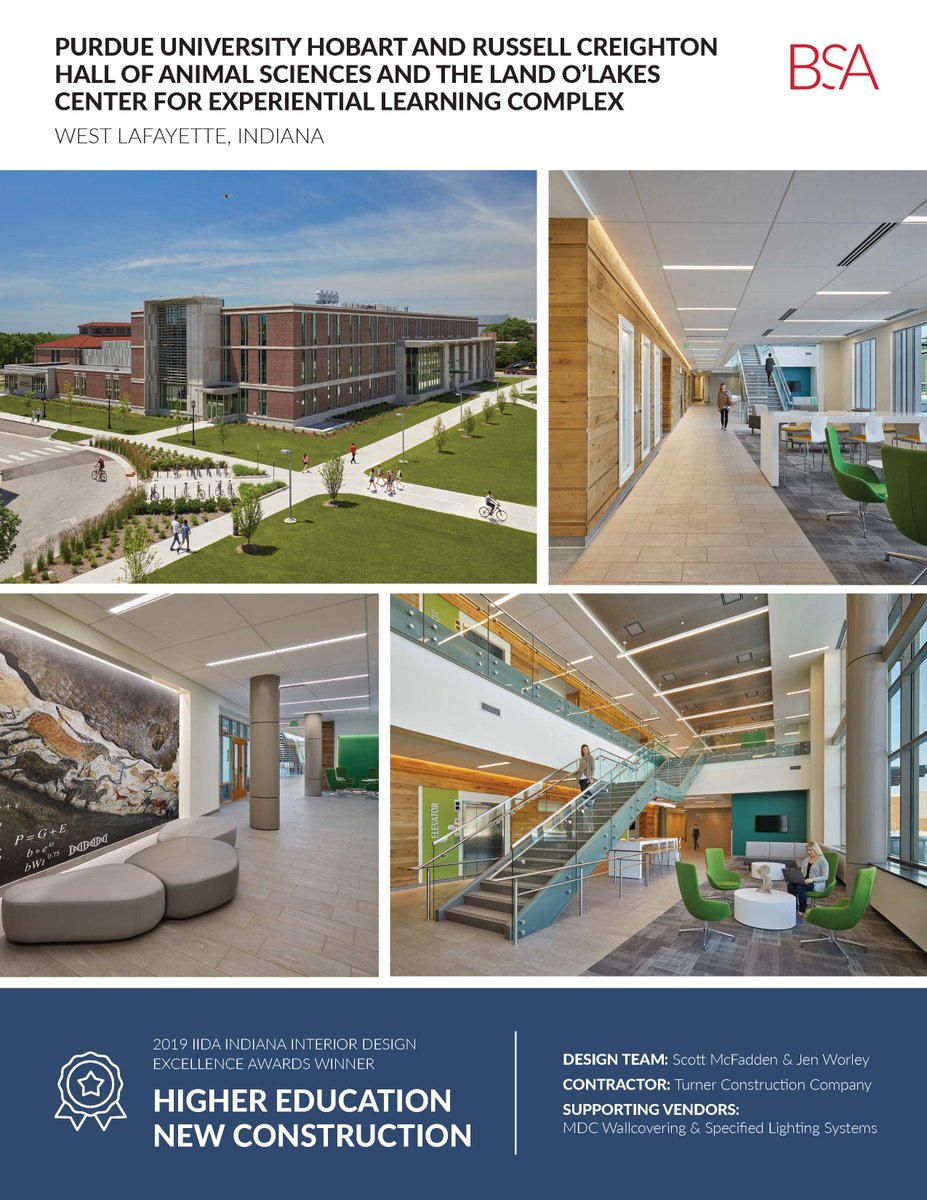 Congratulations to <a href="/PurdueANSC/">Purdue Animal Sciences</a>, Terry Stewart and project manager Sam Nesbitt! Creighton Hall of Animal Sciences and Land O'Lakes Inc. Center for Experiential Learning with Purina Pavilion won the 2019 IIDA IDEA Award in Higher Education New Construction. <a href="/PurdueAg/">Purdue Agriculture</a> @iidaINchapter