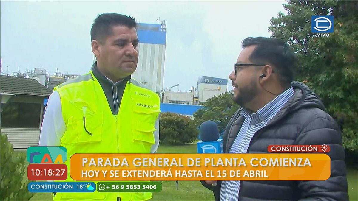 ENFOQUEAM's tweet photo. Desde la #Planta de #Celusosa @Arauco_cl en #Constitución @adiazvaldes con un #Despacho #EnVivo entregó detalles para el #Matinal @ENFOQUEAM sobre la #PGP2019 que comienza este 26 de #Marzo y se extenderá hasta el próximo 15 de #Abril https://t.co/WkeeaJsCB7