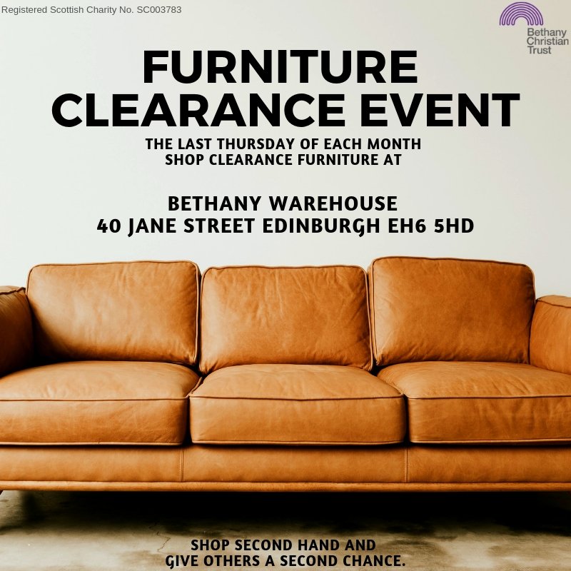 bethanychtrust's tweet photo. Come along to the Bethany Warehouse Clearance Event on 40 Jane Street Takes to find the perfect deal on your next piece of furniture! It takes place the last Thursday of each month. Shop second hand and give others a second chance!
#ShopBethany #Secondhandsecondchance #charity https://t.co/pnYnOIUyUg