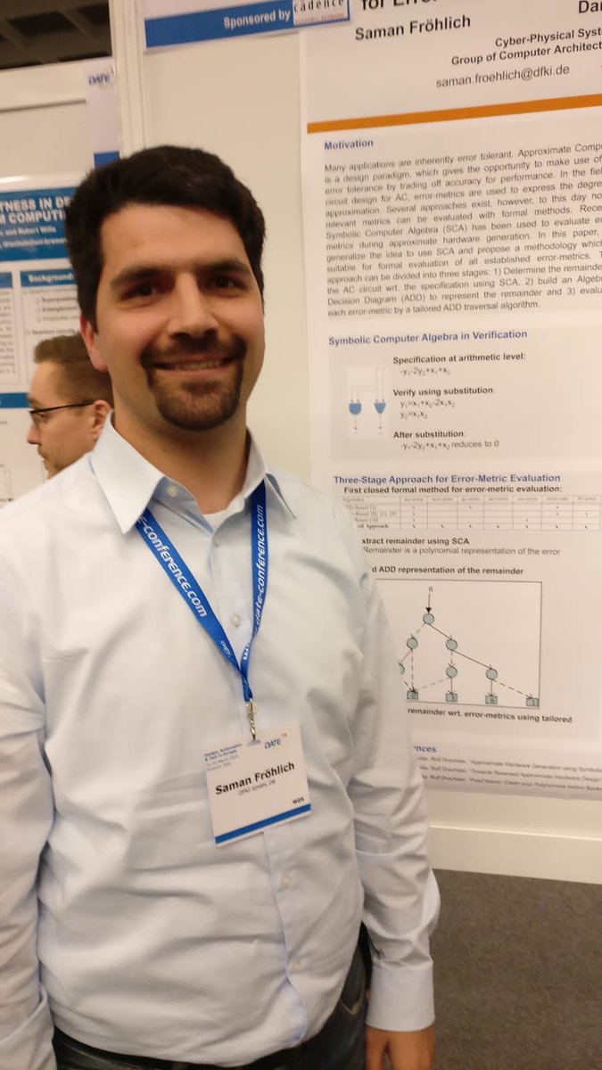 Daniel_Grosse's tweet image. Saman Fröhlichs presentation on One Method - All Error-Metrics: A Three-Stage Approach for Error-Metric Evaluation in Approximate Computing #DATEconference 2019
