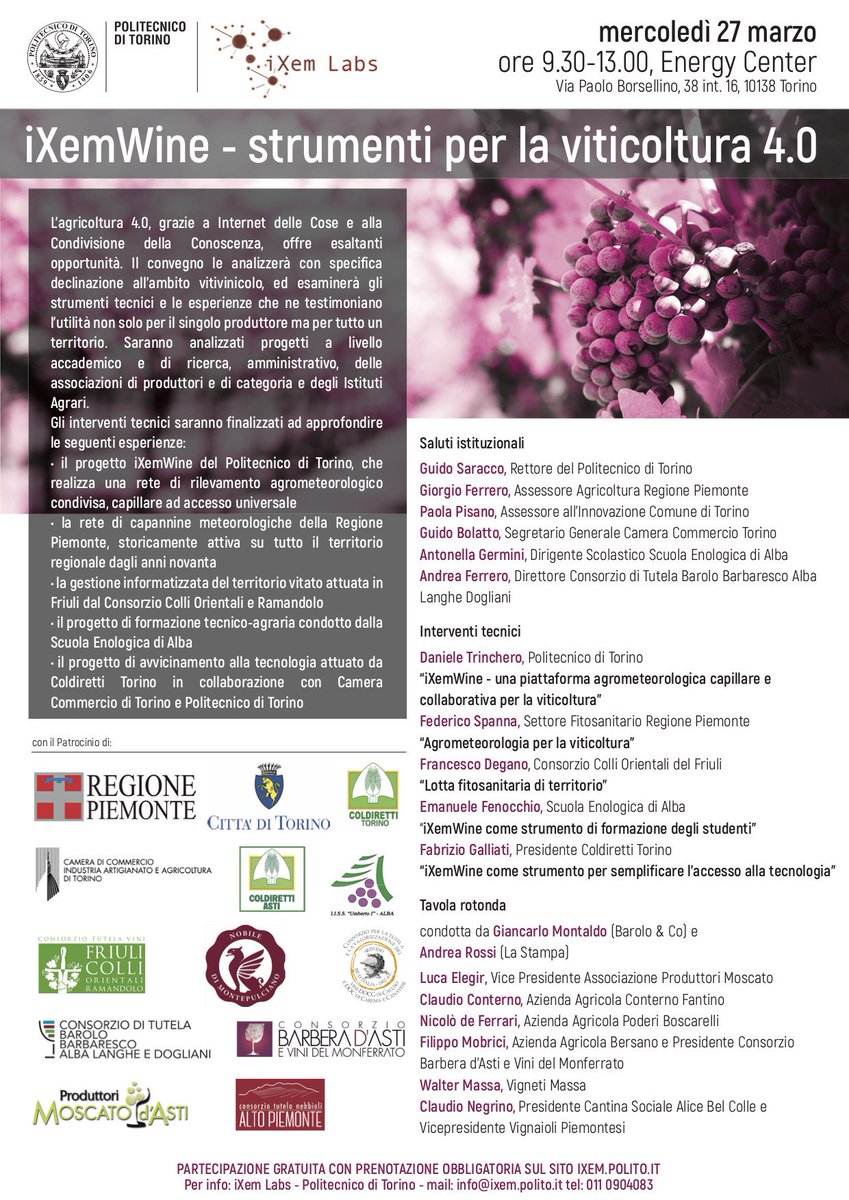 #iXemWine domani #27marzo <a href="/PoliTOnews/">Politecnico di Torino</a> <a href="/iXemLabs/">iXem Labs - PoliTo</a> #diretta #streaming qui: ixem.polito.it 
#patrocinio di <a href="/regionepiemonte/">Regione Piemonte</a> <a href="/twitorino/">Città di Torino</a>  <a href="/langhe_vini/">Consorzio Barolo Barbaresco Alba Langhe e Dogliani</a> <a href="/erbalucecarema/">erbalucecaremaconsorzio</a> <a href="/barberadasti/">barberadastidocg</a> <a href="/consorzionobile/">CONS. VINO NOBILE</a> <a href="/ColliOrientali/">Colli Orientali</a> <a href="/CamComTorino/">Camera Commercio TO</a> <a href="/ColdirettiTo/">Coldiretti Torino</a>