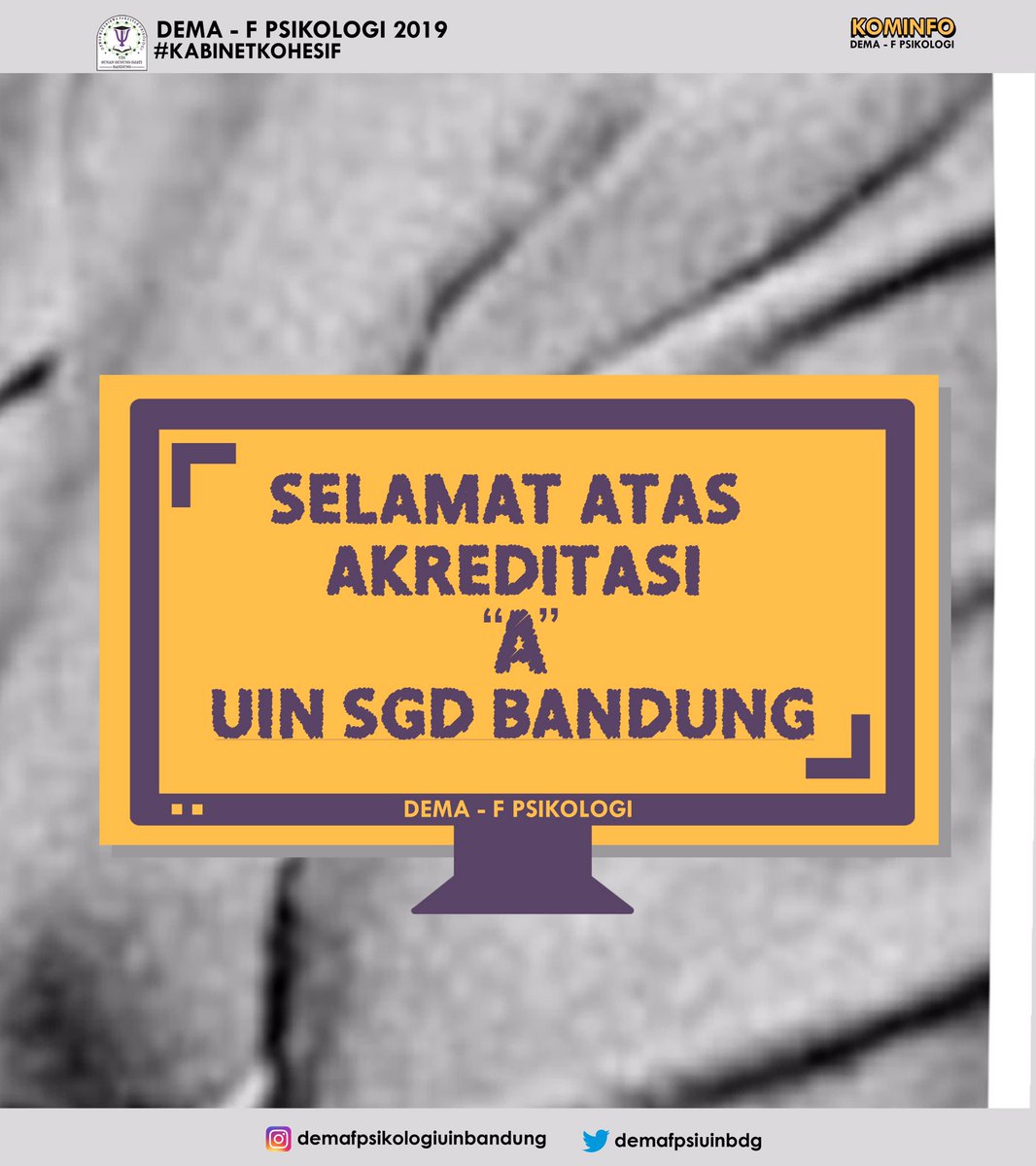 demafpsiuinbdg's tweet photo. [Akreditasi Kampus]
Selamat dan Sukses Atas Diraihnya Akreditasi dengan Predikat "A" Kampus Universitas Islam Negeri Sunan Gunung Djati Bandung. 
#UINSGDBandung #uinbandung https://t.co/xO0ztsYmPl