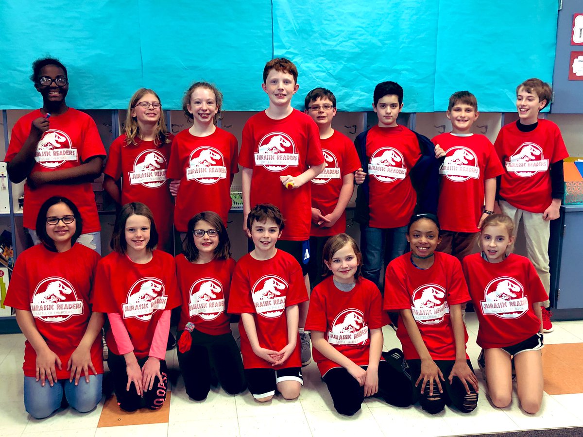 sobiaestrela's tweet photo. These Jurassic Readers were excited to model this year’s Battle of the Books shirt! @cary_elementary https://t.co/yYb0Pz08Py