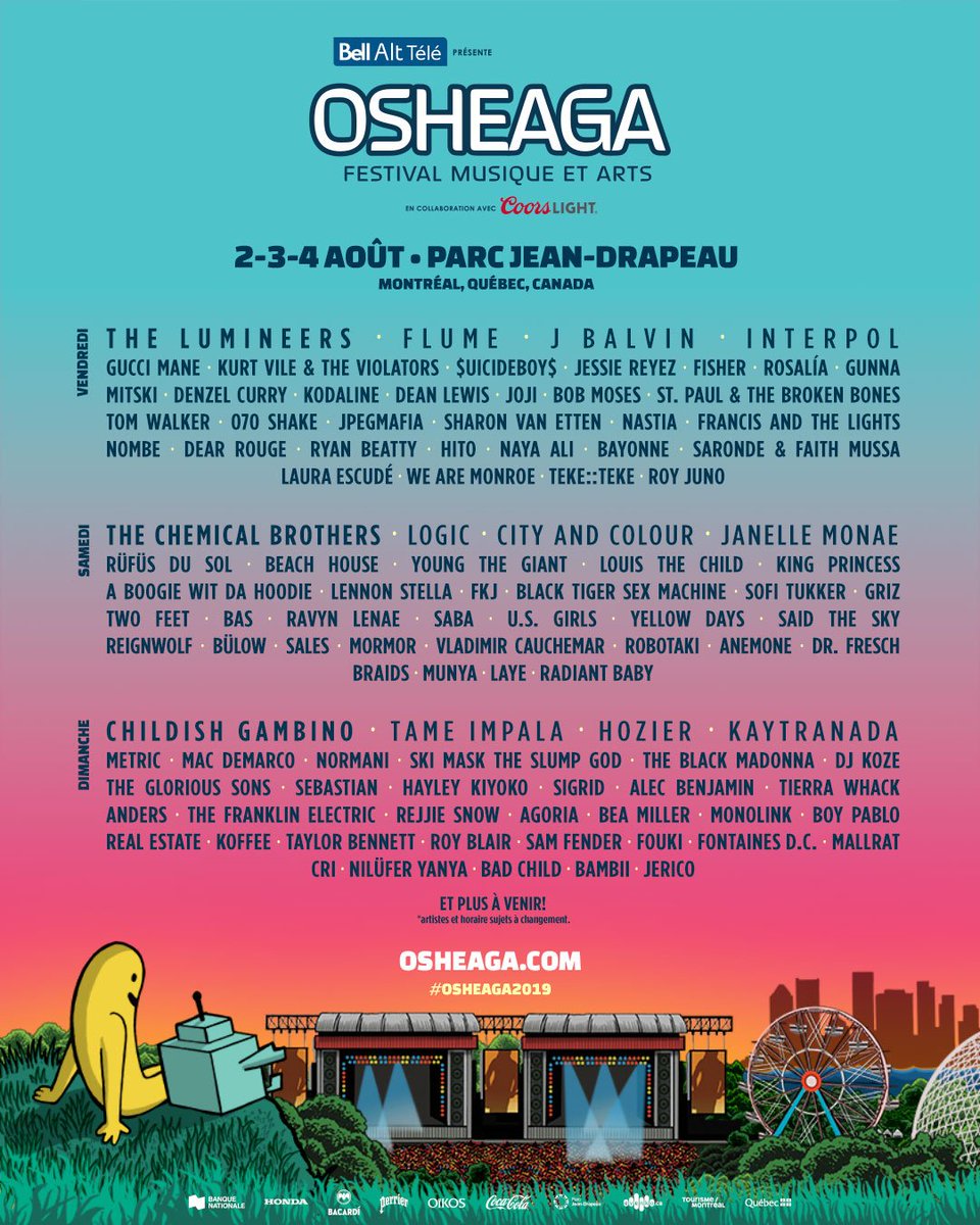 Oh oui ! 🎉 🎉 La programmation d'#Osheaga2019 est arrivée ! Les passes  festival sont en vente dès maintenant ➡️ https://t.co/p4VfrjjOQM #Osheaga  #ExperienceOsheaga, image size:960x1200