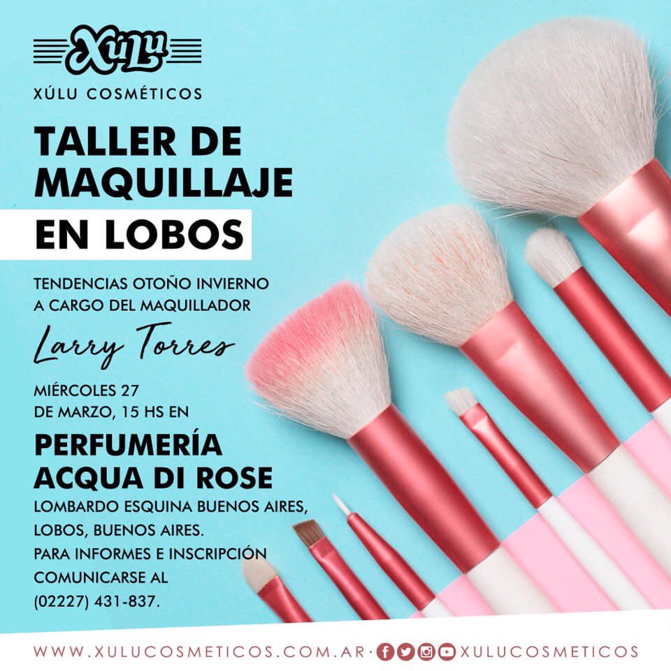 xulucosmeticos's tweet image. ¡ATENCIÓN LOBOS! Mañana a las 15 hs. en Perfumería Acqua Di Rose. Taller de maquillaje con @LarryMakeUp . Tendencias otoño-invierno. ¡Los esperamos!
#talleresxulu #tallerdemaquillaje #xulucosmeticos #tallerenlobos #xulutendencias