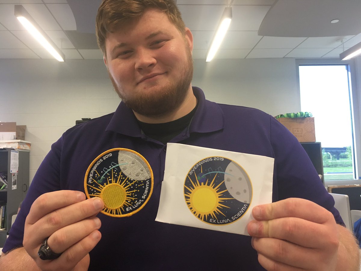 satcenterDM's tweet photo. Pretty cool experience to see a design go from computer to embroidered patch. #madewithAi #satellitecenter #Riverwinds @AdobeEdu https://t.co/5bjP6DnPVN